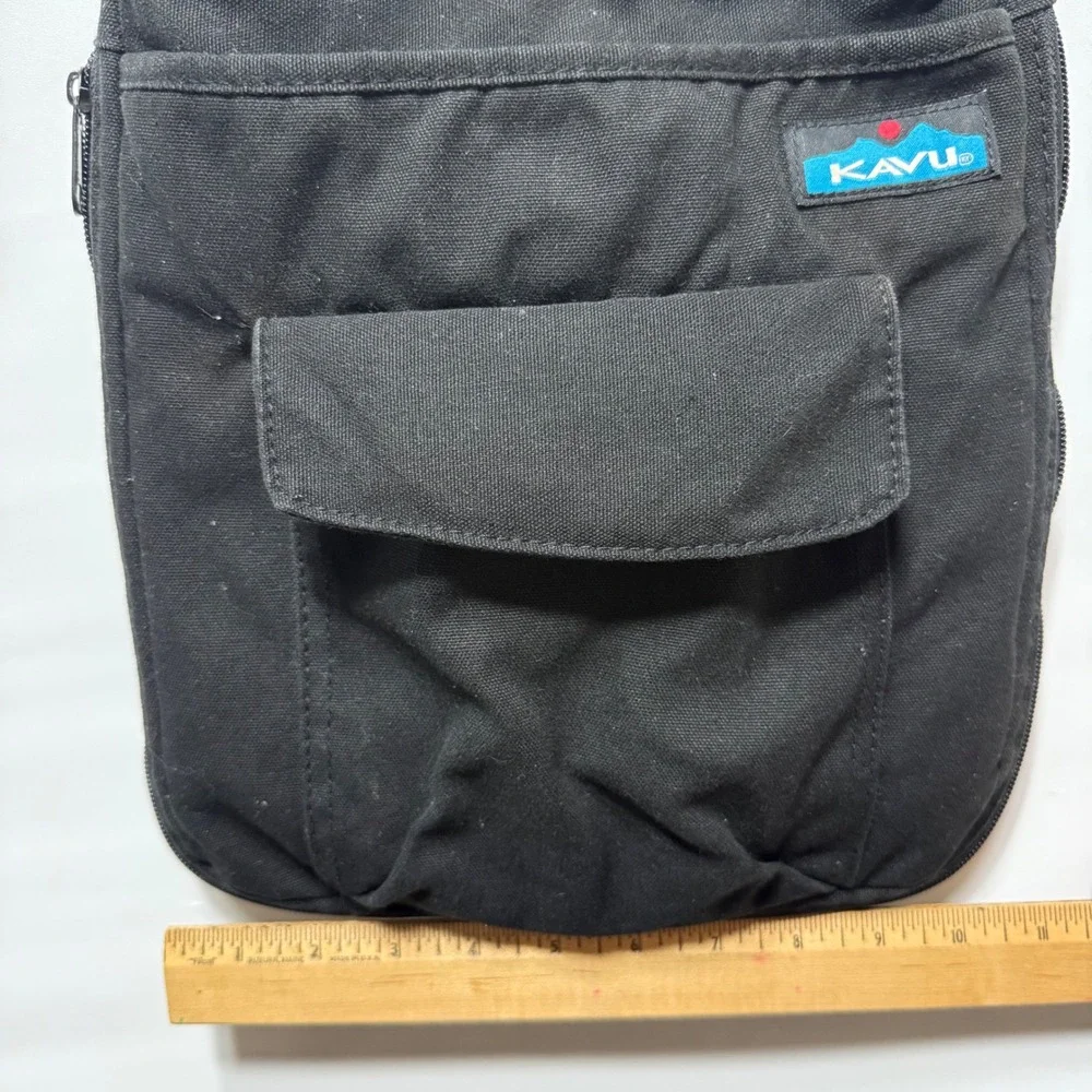 KAVU Keeper Crossbody Bag Black Canvas Rope Strap Purse Travel Messenger Handbag
